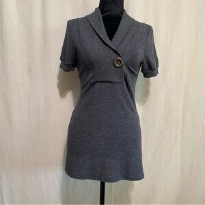 Gray Ribbed Shawl Collar Tunic with Cuffed Sleeves